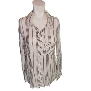 Elan Anthropologie Flannel Shirt Extra Soft Button Down Ivory gray sz S